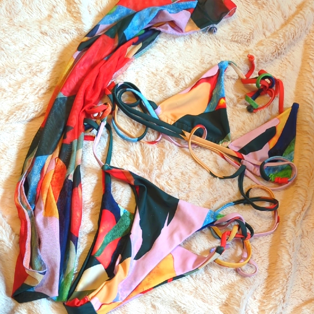 Colorful Abstract Bikini Set with Cover-Up
